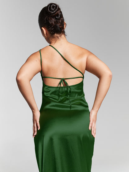 Emerald Green Recycled Silk One Shoulder Maxi Slip Dress