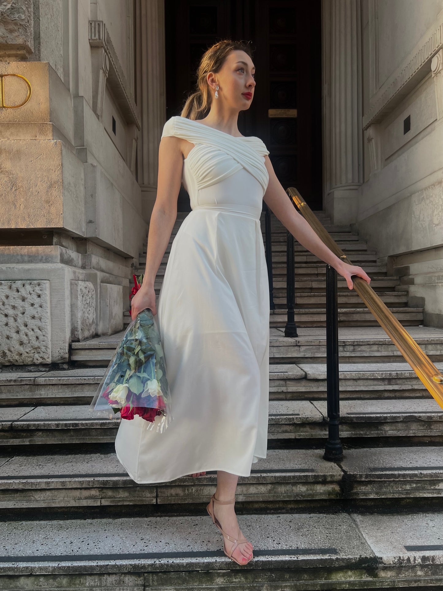 Ivory Recycled Pleated Flared Midi Skirt