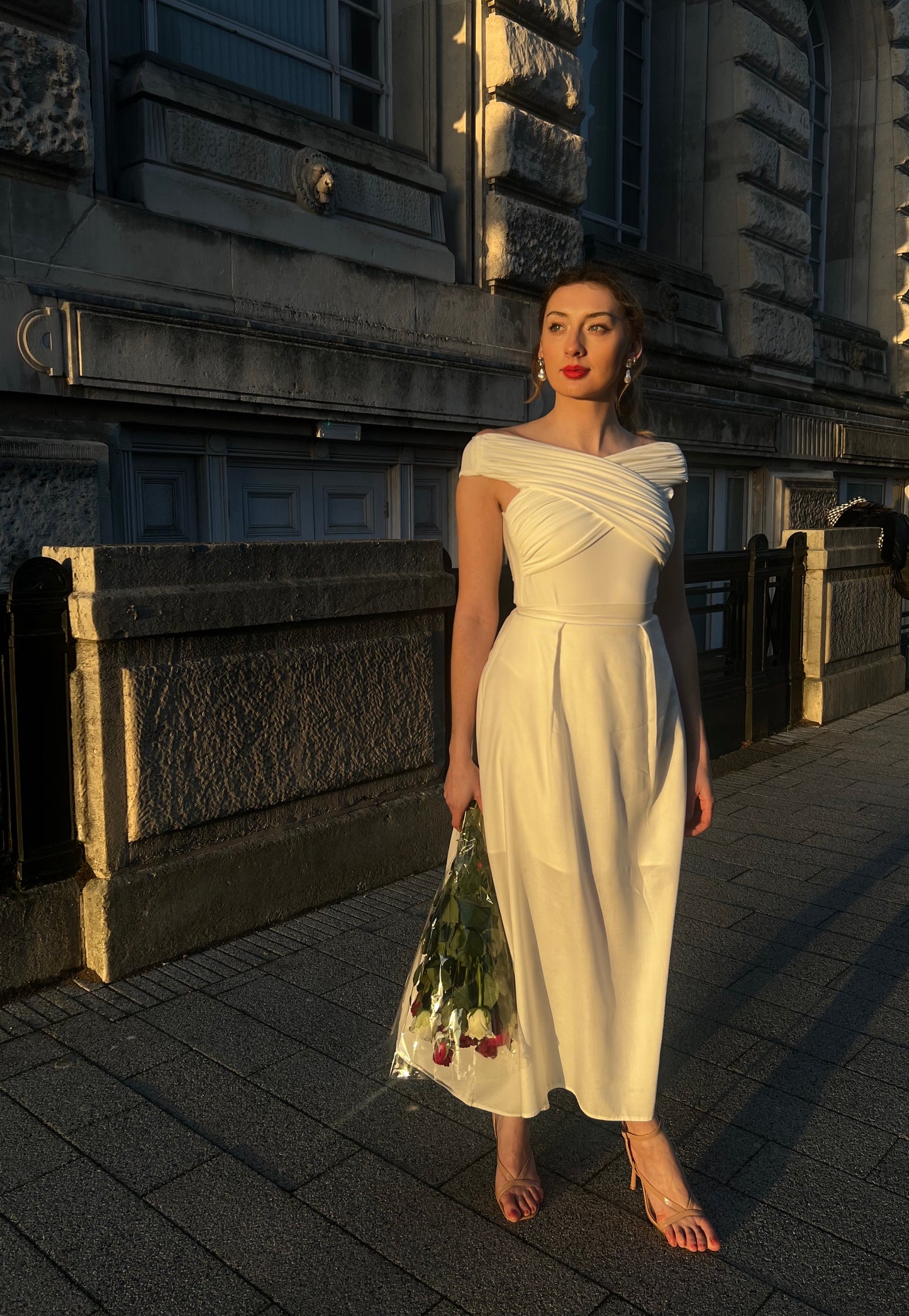 Ivory Recycled Pleated Flared Midi Skirt