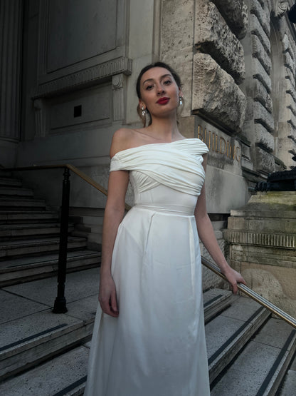 Ivory Recycled Pleated Flared Midi Skirt