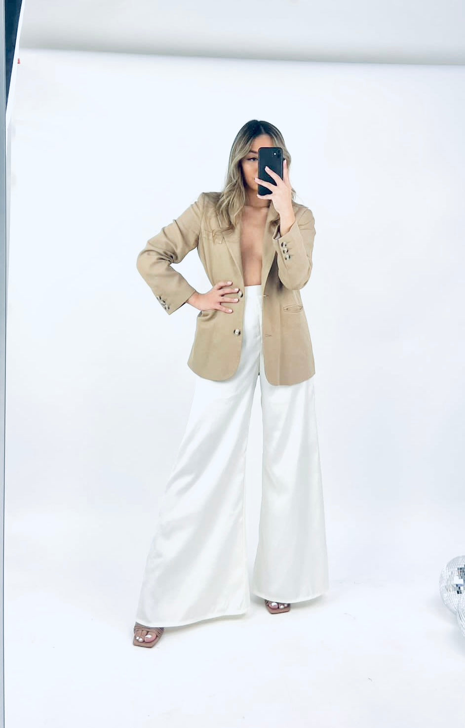 Ivory Recycled Silk Back Palazzo Trouser