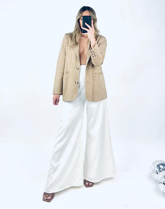 Ivory Recycled Silk Back Palazzo Trouser - SALE