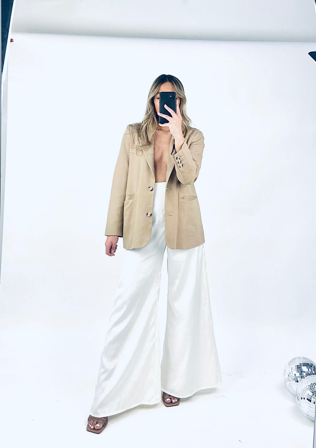 Ivory Recycled Silk Back Palazzo Trouser