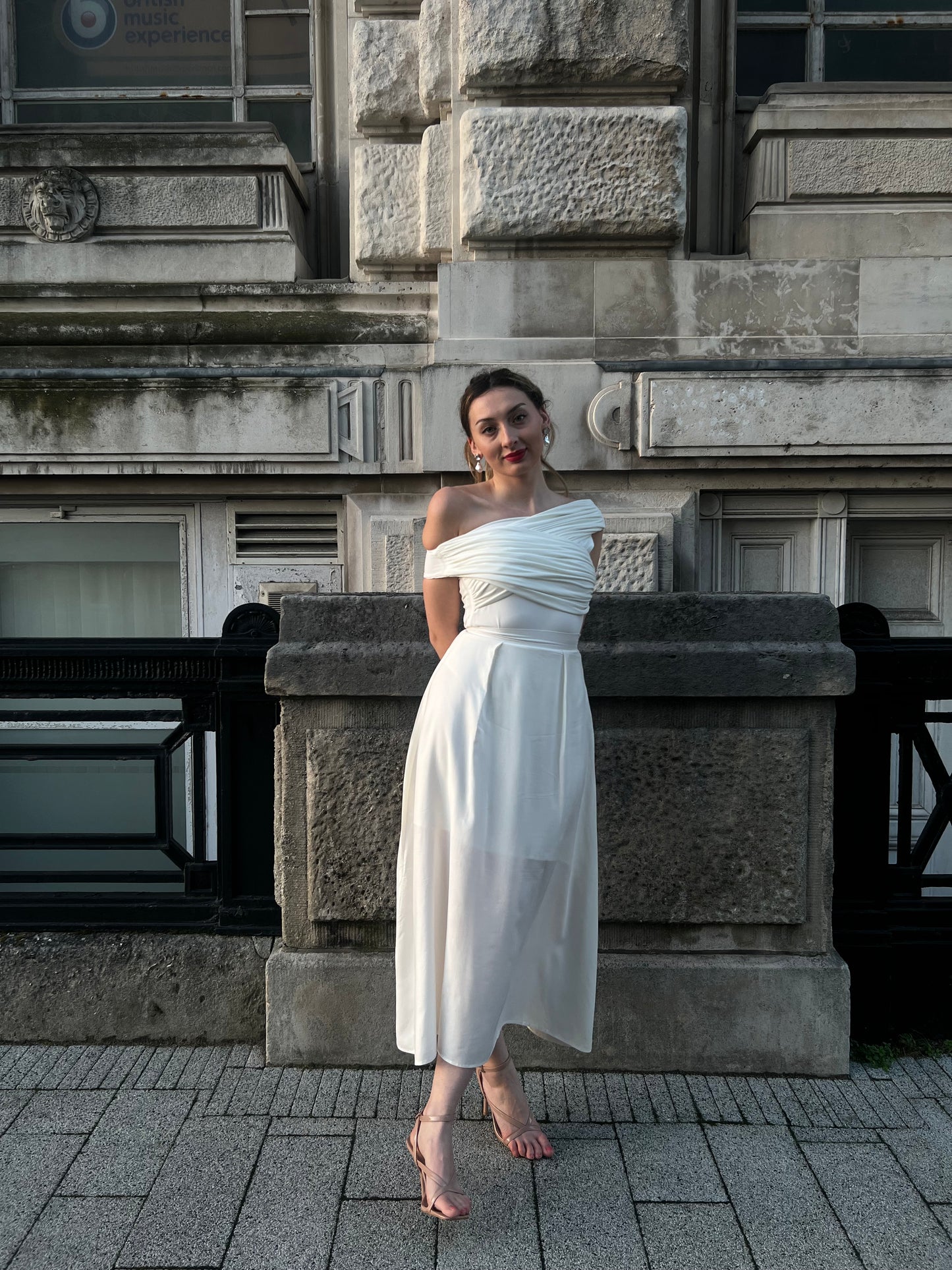 Ivory Recycled Pleated Flared Midi Skirt