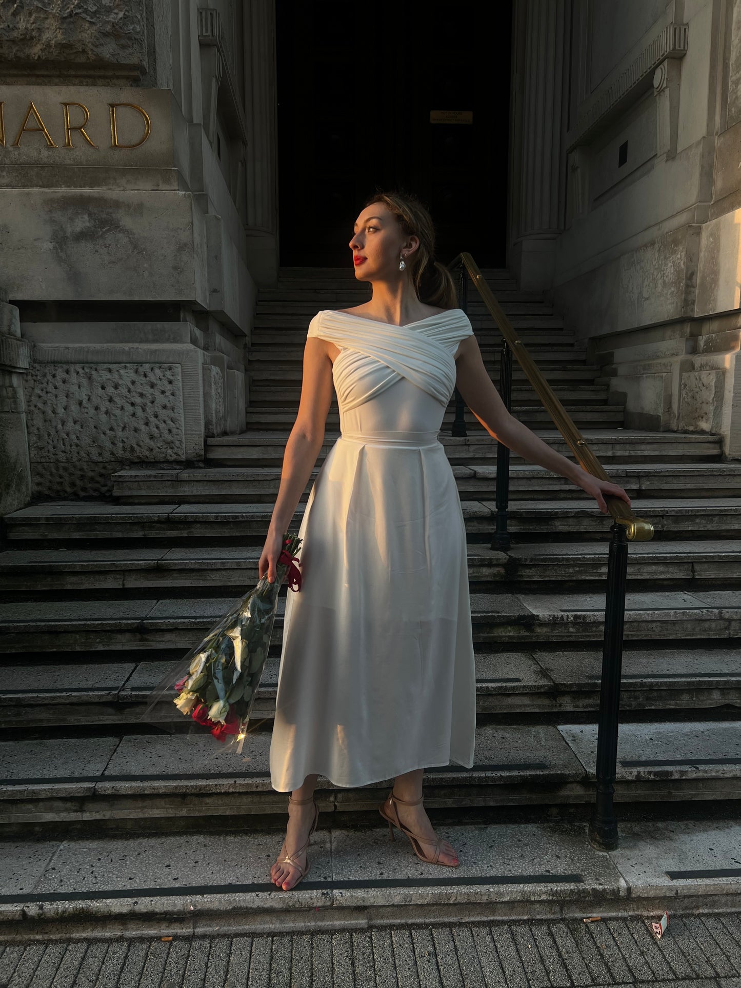 Ivory Recycled Pleated Flared Midi Skirt