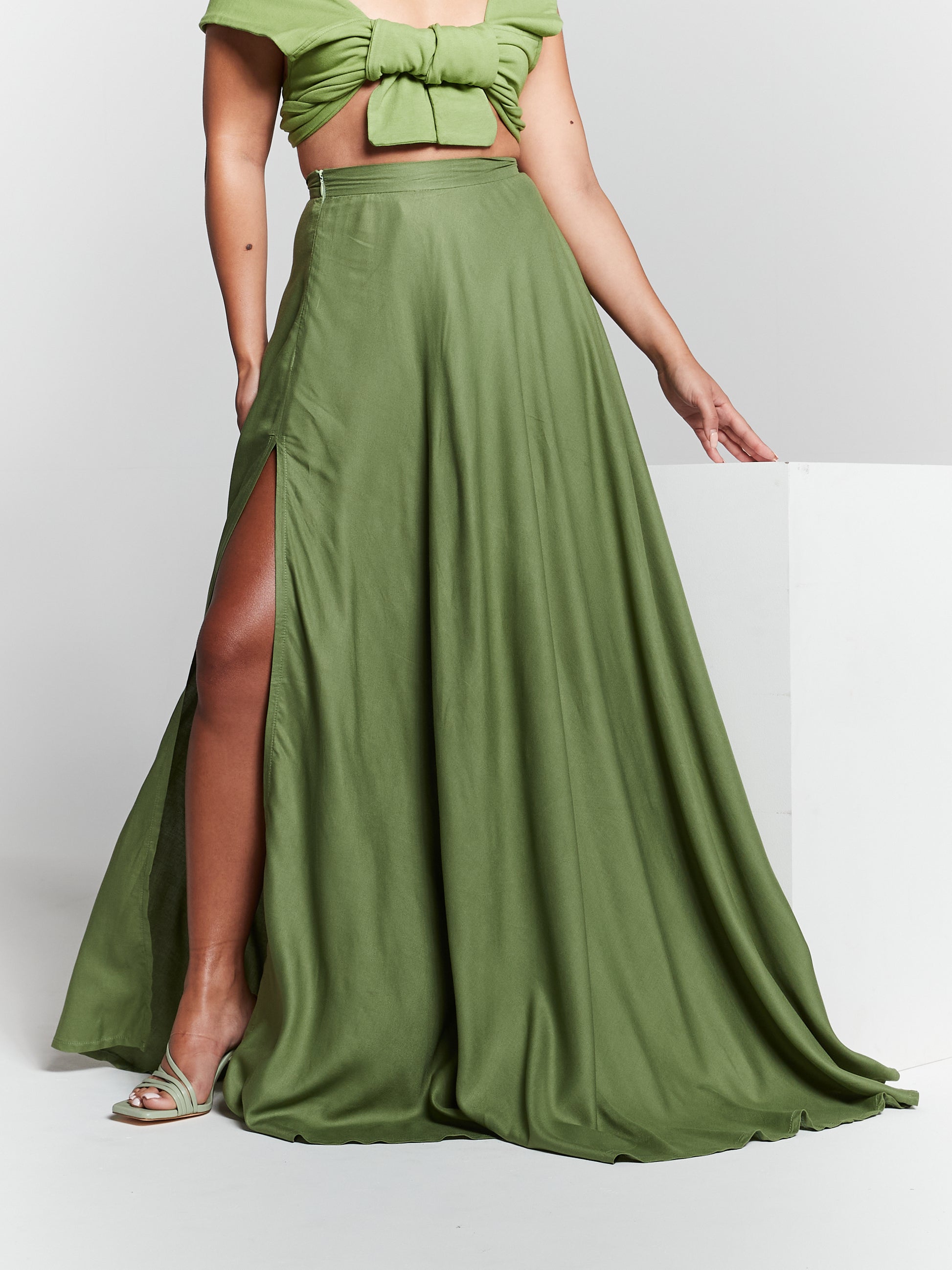 Olive Maxi Slit Skirt